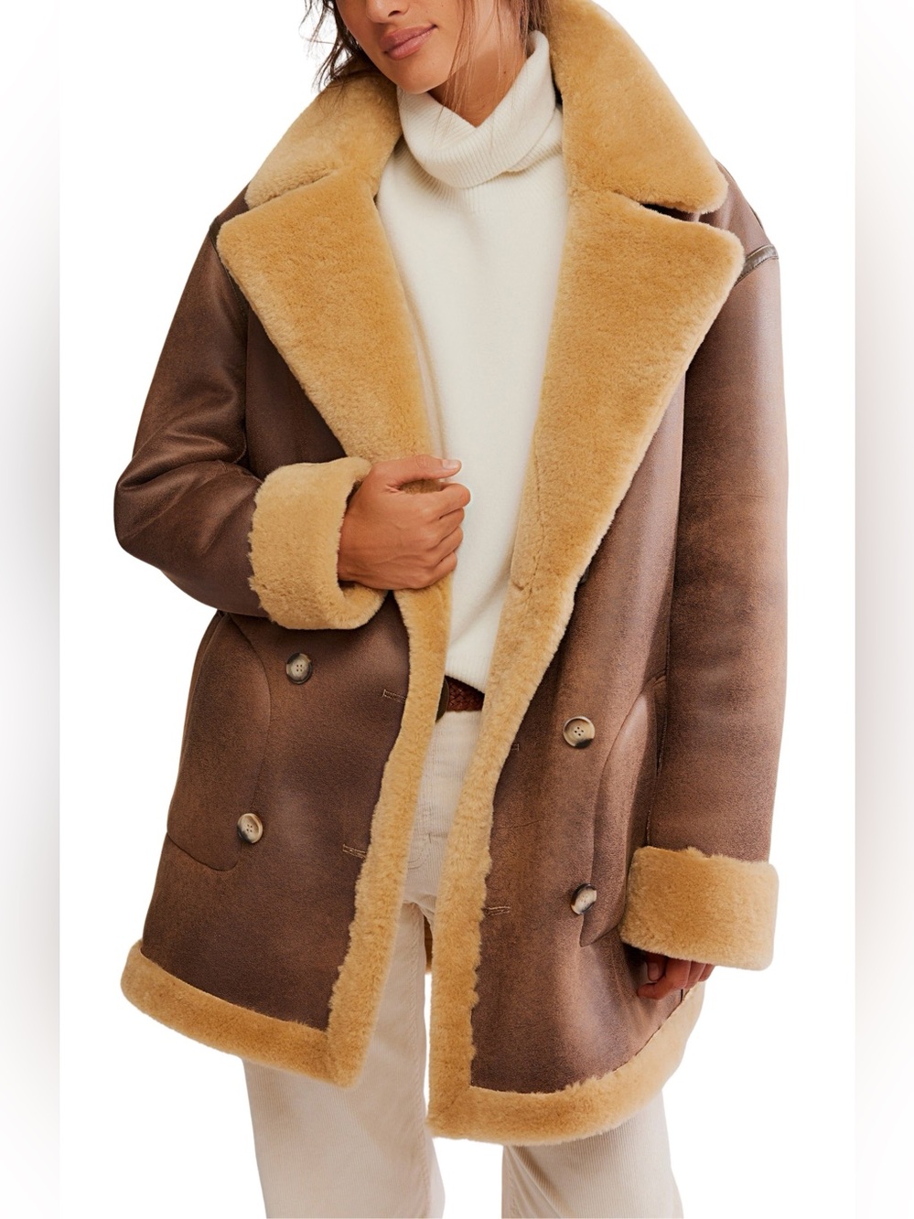 Free People We The Free Mari Reversible Faux Shearling Coat L NWT Rare Unique
